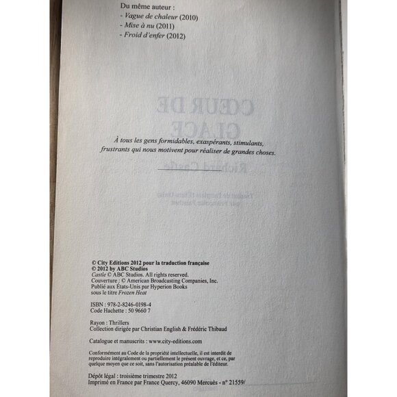 Richard Castle Coeur de Glace French Thriller Softcover Paris Mystery Book - Picture 3 of 15